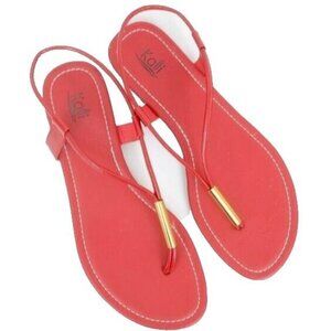 Kali Women's 10 Red Gold Thong Flat Flip Flop Slip-on Slingback Sandals Summer